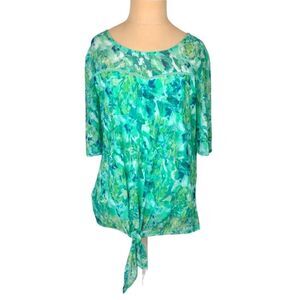 Juniper + Lime Green Tie Front Stretch Lined Tunic Top Size Large Petite LP